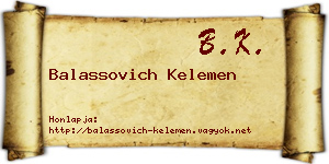 Balassovich Kelemen névjegykártya